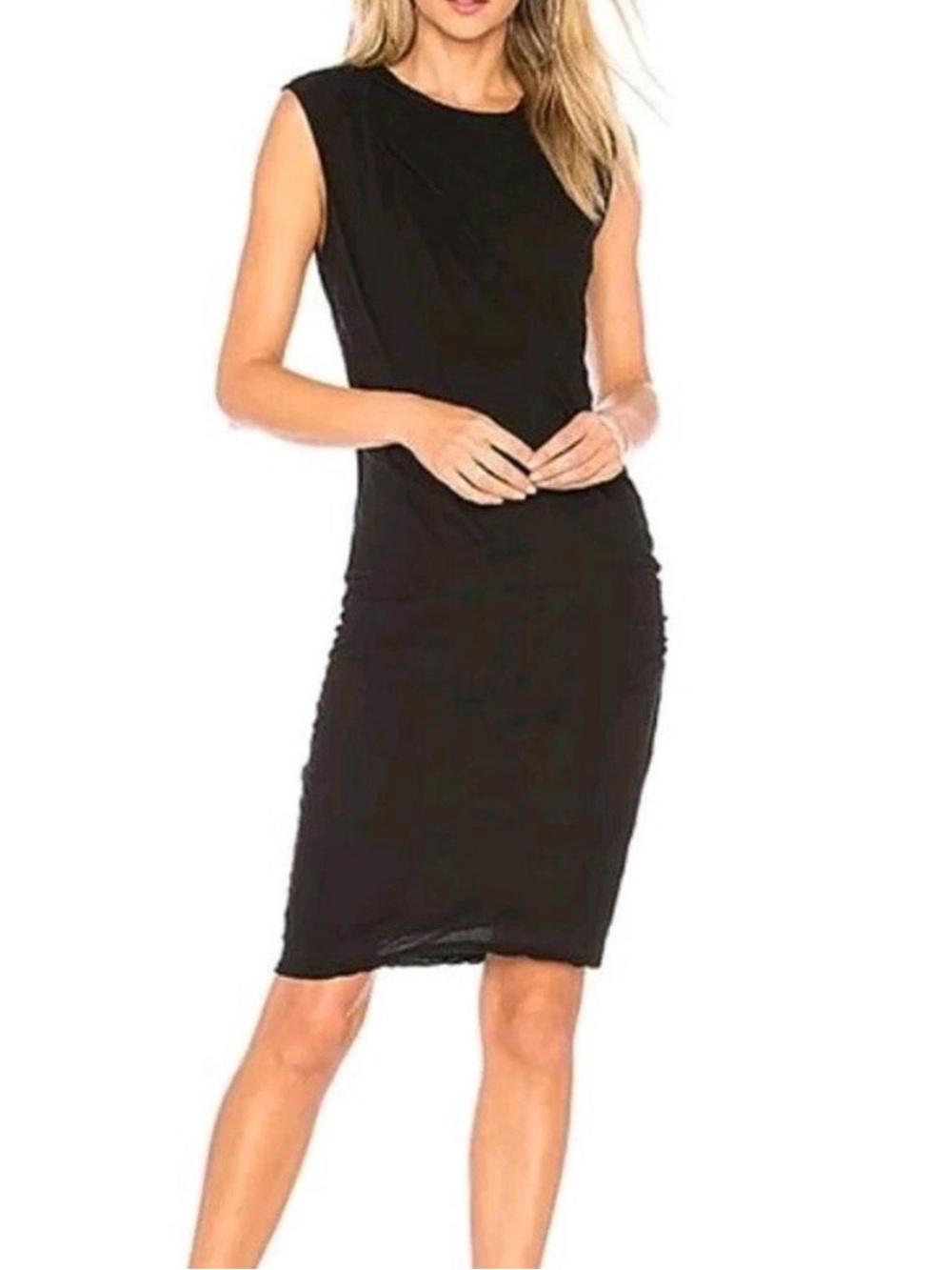 James Perse Ruched Side V-Neck Jersey Dress Black 2